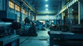 Generative AI Factory workshop interior and machines business concept.