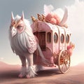 Generative AI:fairytale pink carriage with beautiful animal in an enchanted landscape