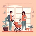 Generative AI Family Walk with Baby- Royalty Free Stock Photo