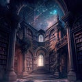 Generative AI: Fantasy bookshop with moon