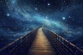 Generative AI: fantasy bridge wood with cloud in the space with a cute landscape