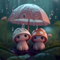 Cute creature in rainy landscape