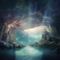 Generative AI: fantasy landscape with cavern