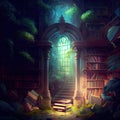 Generative AI: fantasy library background