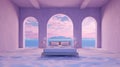 Generative AI, Fantasy purple relax room with dreamy bed