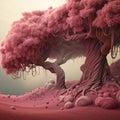 Generative AI: fantasy tree and with gardens and path