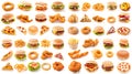 Generative AI Fast food collection isolated on white background. onion rings, sandwich, fried chicken, pizza slice Royalty Free Stock Photo