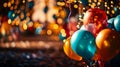 Festive atmosphere with colorful balloons and twinkling lights creating a joyful background for celebrations and parties Royalty Free Stock Photo