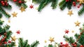 Generative AI Festive Christmas border  on white background Fir green branches are decorated with golden r Royalty Free Stock Photo