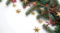 Generative AI Festive Christmas border  on white background Fir green branches are decorated with golden r Royalty Free Stock Photo