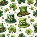 Generative AI. Festive Green Leprechaun Hats and Shamrocks Illustration Celebrating St. Patricks Day