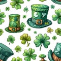 Generative AI. Festive Green Leprechaun Hats and Shamrocks Illustration for St. Patricks Day Celebration