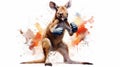 Generative AI, Fierce Encounter: Kangaroo Boxing in Watercolor