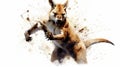 Generative AI, Fierce Encounter: Kangaroo Boxing in Watercolor