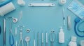 Generative AI Flat lay aerial of tools medical  Healthcare insurance background concept business concept. Royalty Free Stock Photo