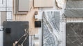 Generative AI Flat lay design of creative interior design moodboard composition with samples materials like wood t