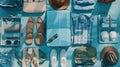 Generative AI Flat lay of packed clothes luggage for summer holiday vacation business concept.