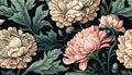 Generative AI, Floral colorful pattern. William Morris inspired natural plants and pink peony flowers background, vintage Royalty Free Stock Photo