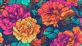 Generative AI, Floral colorful seamless pattern. Lisa Frank and James Jean inspired natural plants and flowers