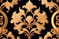 Generative AI:floral pattern gold and dark Damask pattern