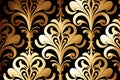 Generative AI:floral pattern gold and dark Damask pattern