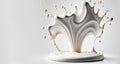 Generative AI, Flowing liquid with splashes in white color. Glossy cream milk fluid banner, 3D effect, modern macro photorealistic