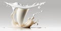 Generative AI, Flowing liquid with splashes in white color. Glossy cream milk fluid banner, 3D effect, modern macro photorealistic