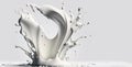 Generative AI, Flowing liquid with splashes in white color. Glossy cream milk fluid banner, 3D effect, modern macro photorealistic