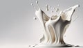 Generative AI, Flowing liquid with splashes in white color. Glossy cream milk fluid banner, 3D effect, modern macro photorealistic