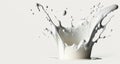 Generative AI, Flowing liquid with splashes in white color. Glossy cream milk fluid banner, 3D effect, modern macro photorealistic