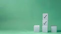 Generative AI Four checkmarks on white cubes against bright green background with copy space Concept of questionar