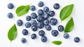 Generative AI Fresh blueberries with bluberry leaves isolated on white background. Top vew. business concept.
