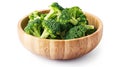 Generative AI fresh broccoli in wooden bowl isolated on white background closeup with full depth of field Top view Royalty Free Stock Photo