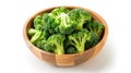 Generative AI fresh broccoli in wooden bowl isolated on white background closeup with full depth of field Top view Royalty Free Stock Photo