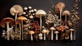 Generative AI, Fresh different mushrooms, autumn harvest, aesthetic muted colors