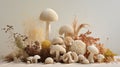 Generative AI, Fresh different mushrooms, autumn harvest, aesthetic muted colors