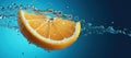 Generative AI, Fresh orange macro, slice in water splash, orange and blue Royalty Free Stock Photo