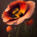 Generative AI: Fresh poppy flower scolored in shades of orange close up in the meadow
