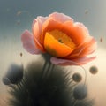 Generative AI: Fresh poppy flower scolored in shades of yellow close up in the meadow