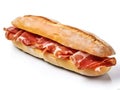 Generative AI. Freshly Baked Baguette Sandwich With Sliced Prosciutto on a White Background Royalty Free Stock Photo