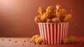 Generative AI Fried Chicken wings and legs Bucket full of crispy kentucky fried chicken on brown background busine Royalty Free Stock Photo