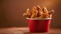 Generative AI Fried Chicken wings and legs Bucket full of crispy kentucky fried chicken on brown background busine