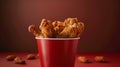 Generative AI Fried Chicken wings and legs Bucket full of crispy kentucky fried chicken on brown background busine Royalty Free Stock Photo