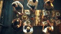 Generative AI Friends having dinner. Top view of four people having dinner together while sitting at the rustic wo Royalty Free Stock Photo