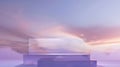 Generative AI Front view of transparent podium with blank space in purple gradient cloudy sky background abstract Royalty Free Stock Photo