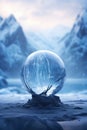 Generative ai: Frozen soap bubble in winter on snow