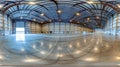 Generative AI full seamless spherical hdri panorama 360 degrees in interior of large empty room as warehouse or ha Royalty Free Stock Photo