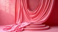 Generative AI Geometric empty podium with textile fabric drape on pink background, display for product, cosmetic a Royalty Free Stock Photo