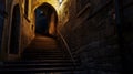 Generative AI Girona city by night Pujada de Sant Domenec stairs and Arch of the Agullana Palace Catalonia Spain b Royalty Free Stock Photo