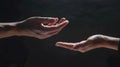 Generative AI Give two hands with nothing on both on dark background with copy space Closeup receiving gesture of Royalty Free Stock Photo